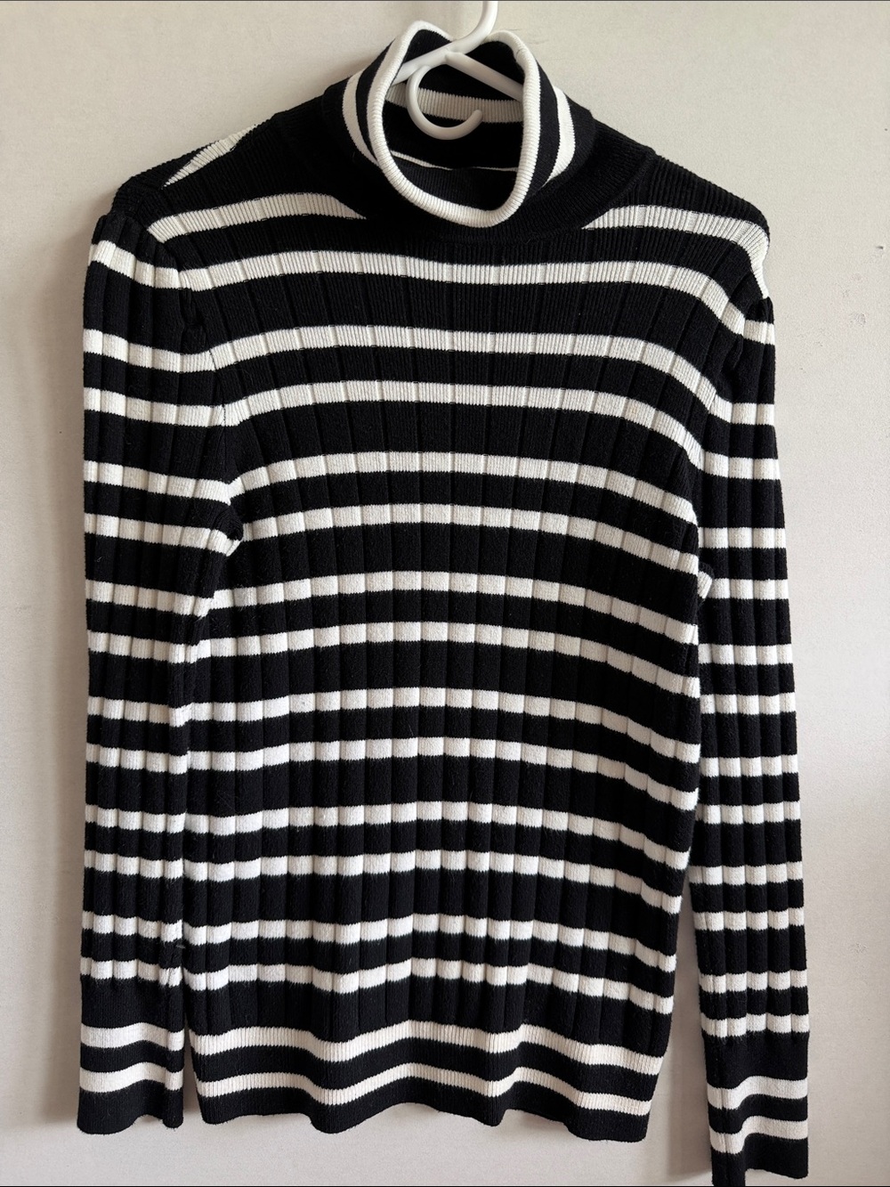 Talbots Black and White Striped Turtleneck Sweater